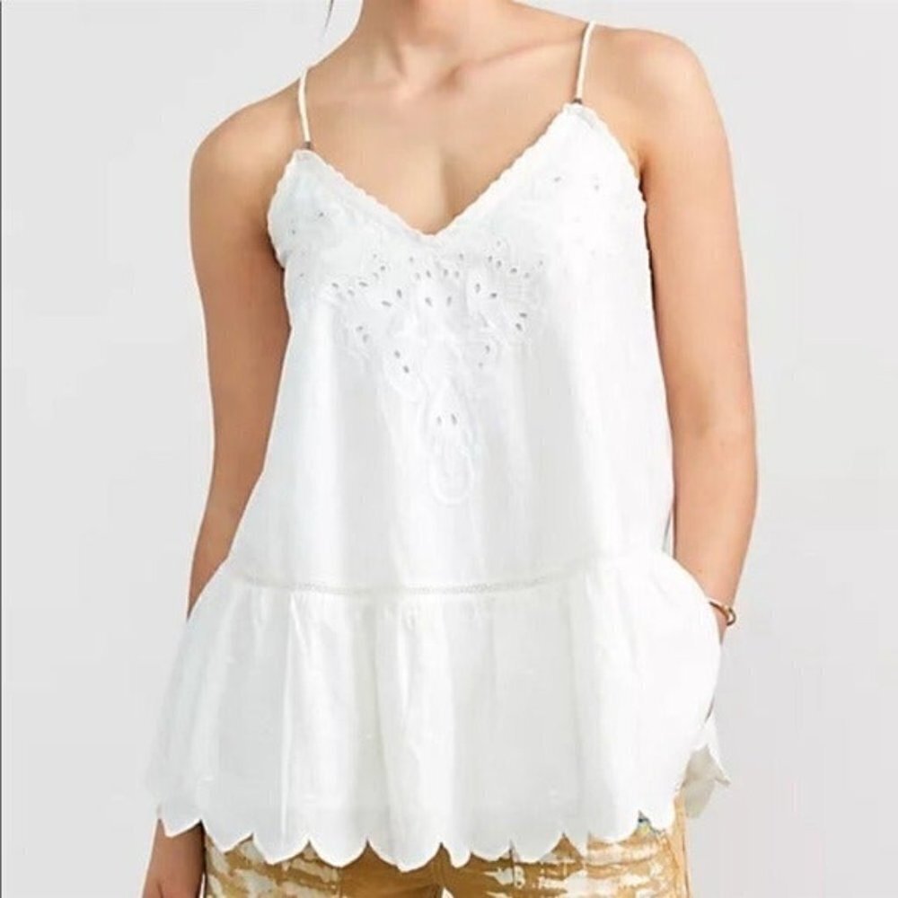 ANTHROPOLOGIE LETMEBE Embroidered Eyelet Lace Peplum White Tunic Size 2 NEW